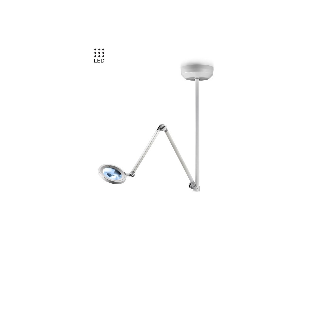 Lampada da visita con lente Waldmann Opticlux a soffittoLampade con lente Waldmann