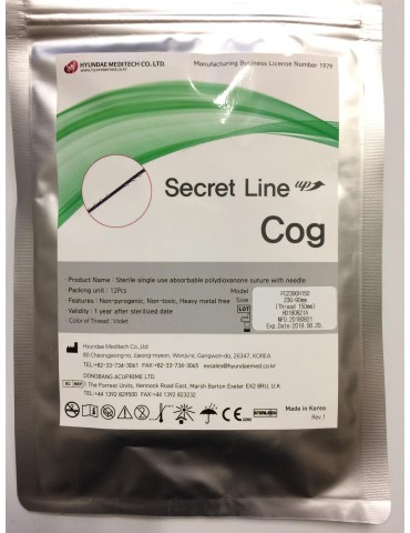 Æstetiske træktråde med modhager i PDO Secret Cog, skærbare, 12 stk. træktråde, Hyundae Meditech