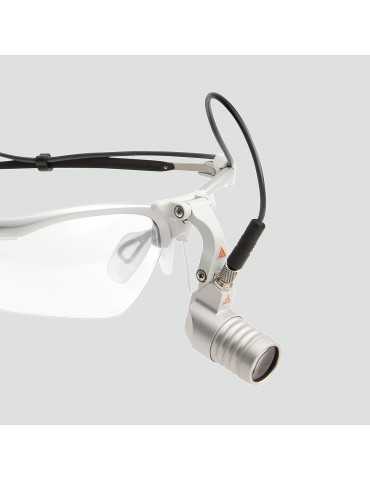Heine Microlight 2 Frontleuchte auf Brille montiert