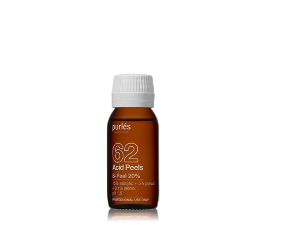 Purles 62 S-Peel -kuorinta salisyylihapolla 15 % pyruviinihappoa 5 % 60 mlKemialliset kuorinnat Purles PURLES62