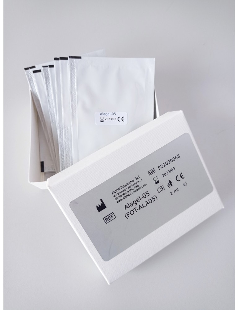 Alagel pussit 2 ml Delta Aminolevulinic 5% Aminolevuliinihappo FOT-ALA05 Alagel pussit 2 ml Delta Aminolevulinic 5% Aminolevuliinihappo FOT-ALA05