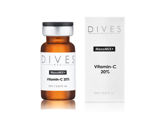 DIVES C-VITAMIN 20% mesokomponent C-vitamin 10x10 ml hætteglas med mesoterapi og nåling DIVES MED VITAMIN20