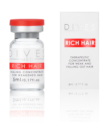 DIVES RICH HAIR elvyttävä mesococktail hiustenlähtöä vastaan 10 pulloa 5 ml:n cocktaileja Neulaus ja mesoterapia DIVES ...