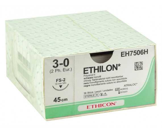 Sutura monofilamento estéril não absorvível Ethicon Ethilon, embalagem de 36 peças Suturas cirúrgicas