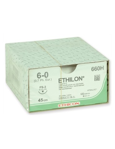 Ethicon Ethilon -imeytymätön monofilamenttiompele, steriili pakkaus, 36 kpl, kirurgiset ompeleet