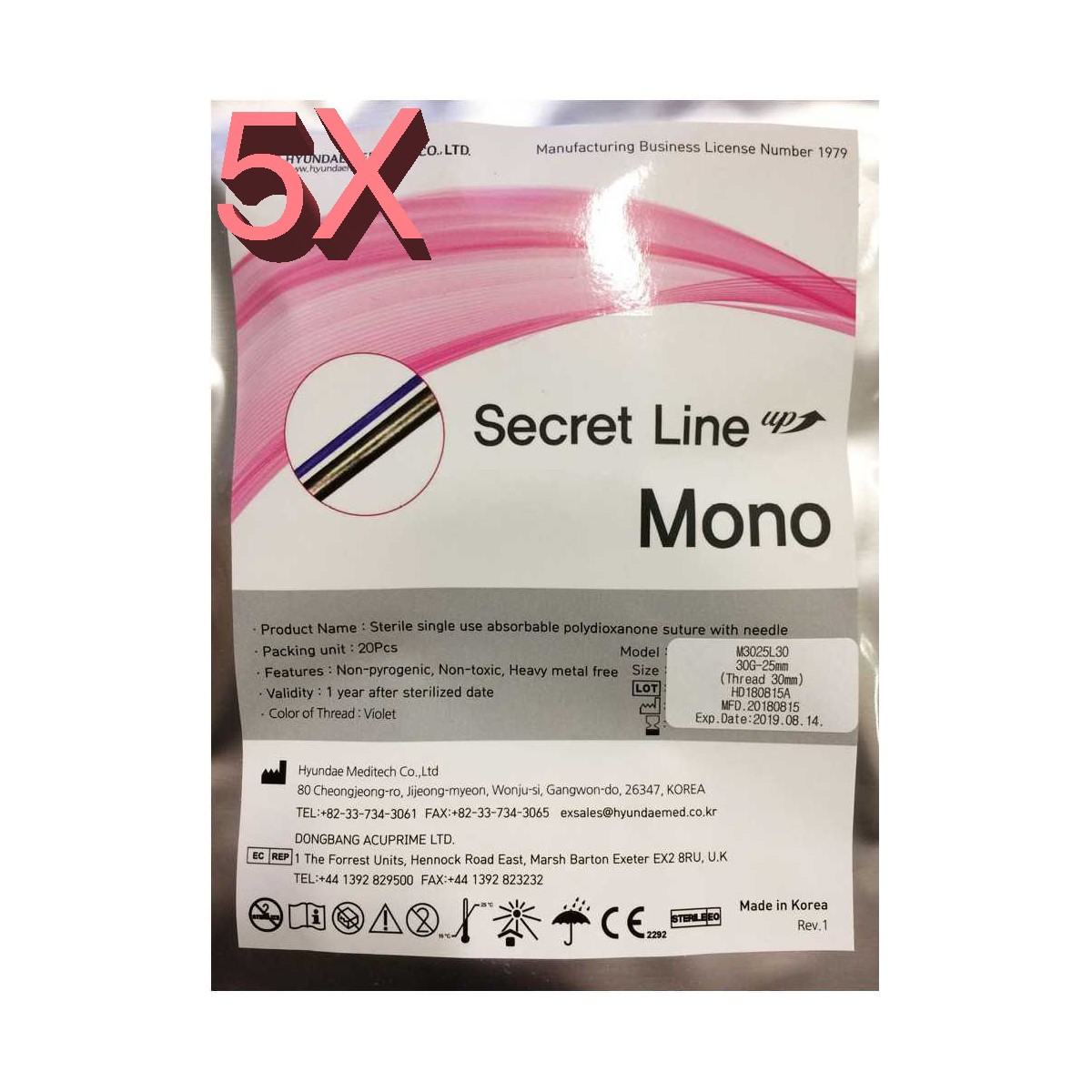 5 pakkausta Secret Mono Biostimulating Threads Mono Filamentti - 100 kpl Hyundae Meditech Biostimulating Threads MONO-PACK5