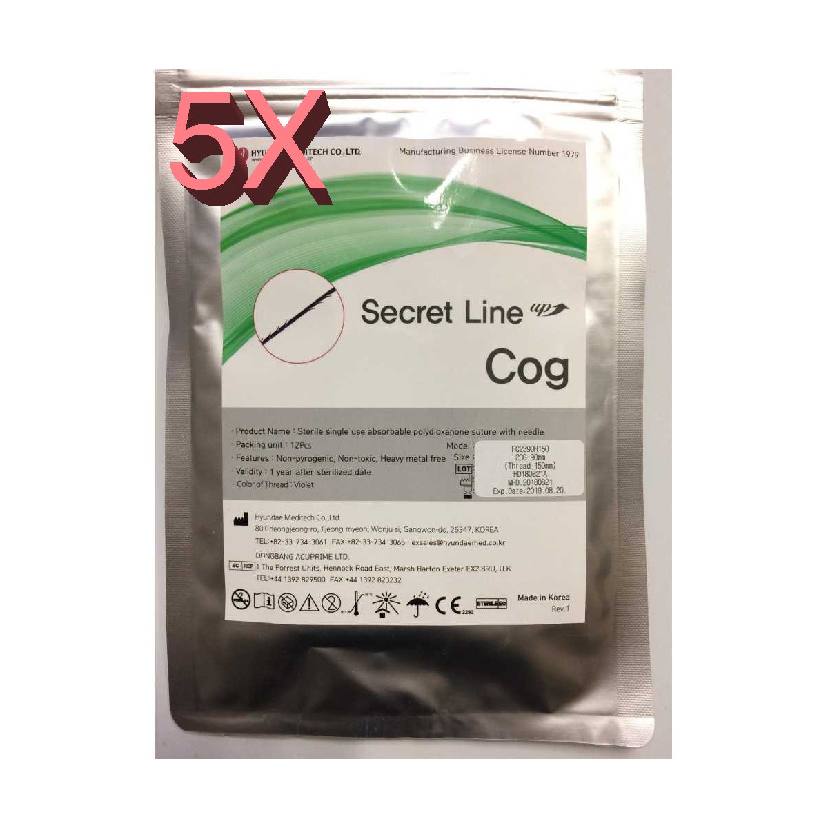 5 pachete de fire de tracțiune PDO Secret Cog 60 de bucăți Fire de tracțiune Hyundae Meditech COG-PACK5