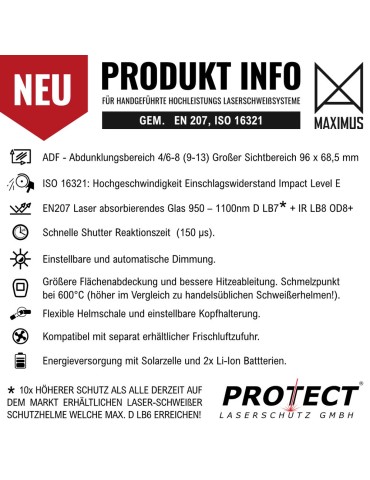 Lasersvejsehjelm MAXIMUS Lasersvejsehjelm Protect Laserschutz 400-HELM-LASER-WELD