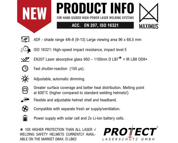 Casca de protectie pentru sudura cu laser MAXIMUS Casca de sudura cu laser Protect Laserschutz 400-HELM-LASER-WELD