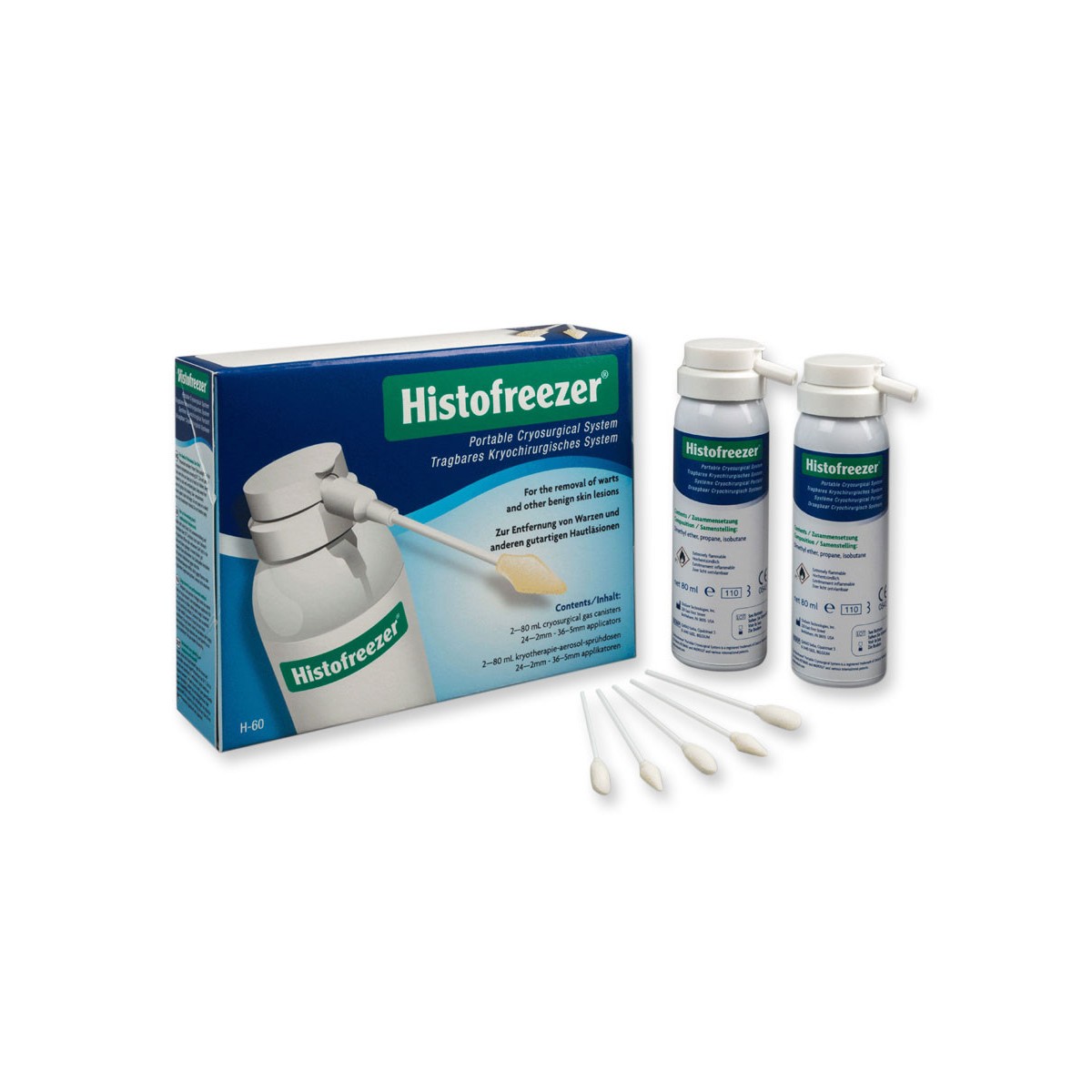 Cryotherapy Histofreezer MIX 2x 80ml - 24 applicators 2mm + 36 applicators 5mm Cryosurgery and Cryotherapy Gima 30589