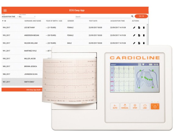EKG Cardioline 100L FULD - Glasgow og EasyApp med farveberøringsskærm 3 - 6 - 12 kanals elektrokardiografer Gima 54202
