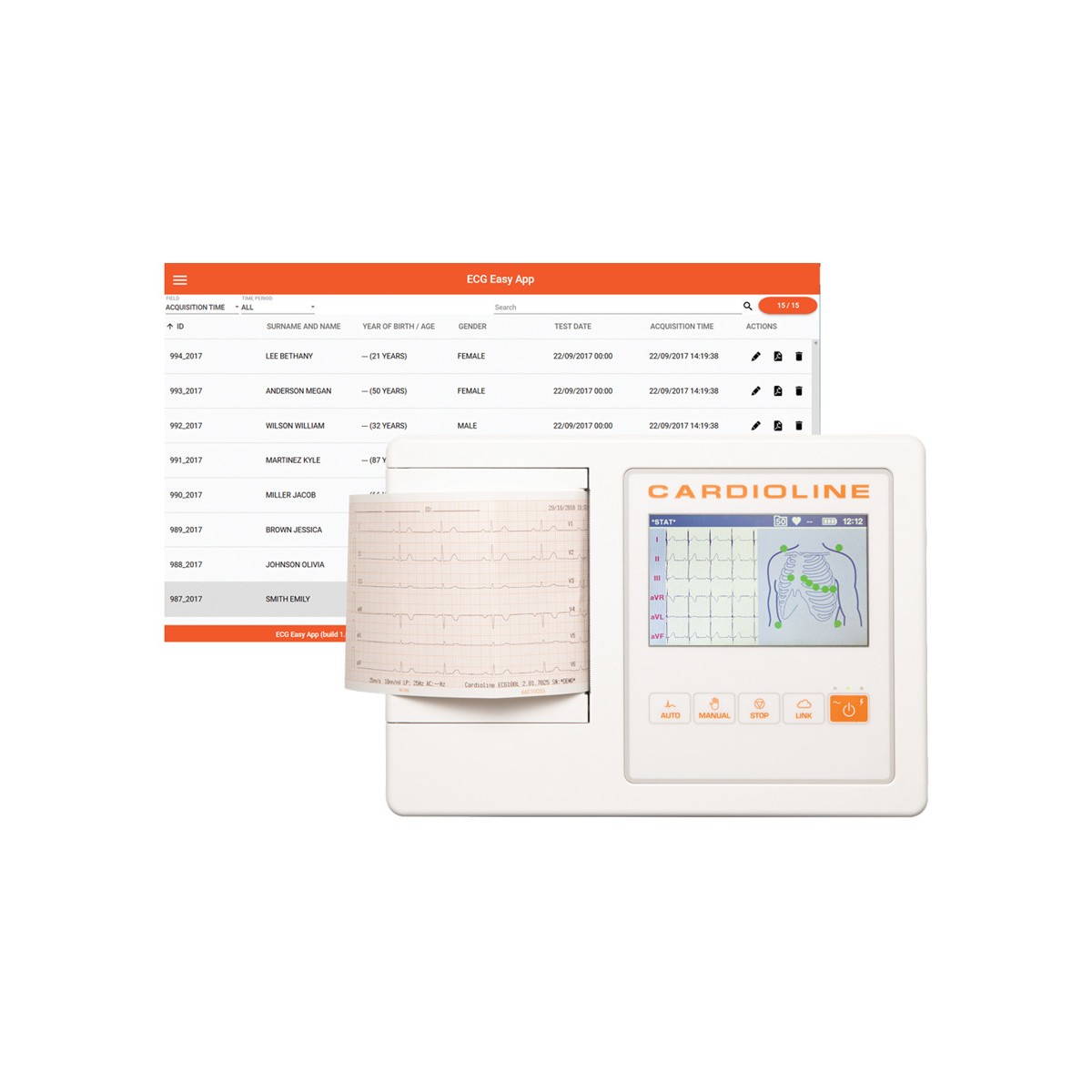 ECG Cardioline 100L FULL - Glasgow și EasyApp cu ecran tactil color Electrocardiografie cu 3 - 6 - 12 canale Gima 54202