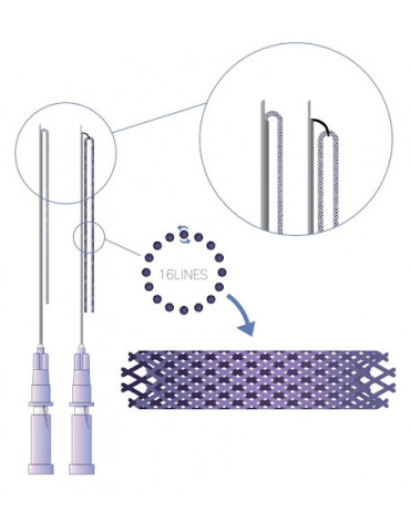 Fios de Tração PDO com meia tubular Retense 19G 60mm com cânula tipo L Fili di trazione con Calza Tubolare Hyundae Meditech R...